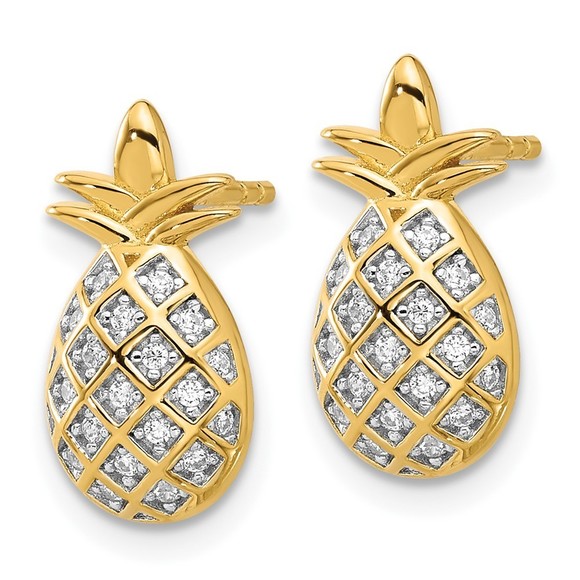 Sterling Silver Gold-tone CZ Pineapple Post Earrings - Picture 4 of 4